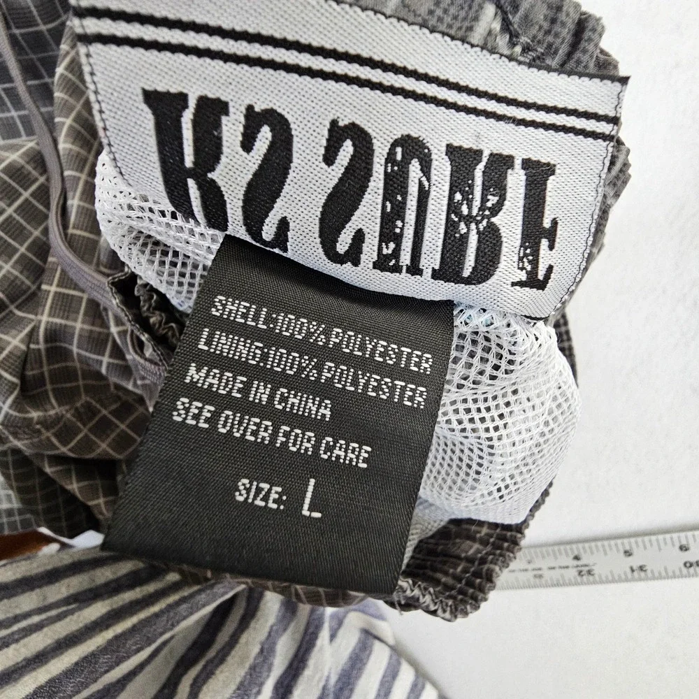 RS‎ Surf Mens Board Shorts Grey White Grid Mesh Lined Cargo Swim Trunks Size L